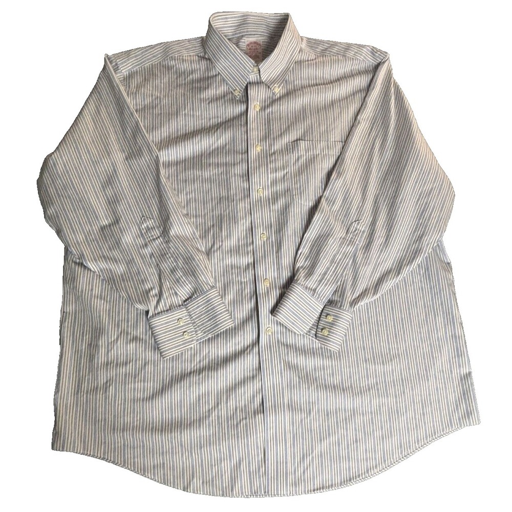 Brooks Brothers Shirt Men's 18-34 White Striped Collared Long Sleeve Button-Down